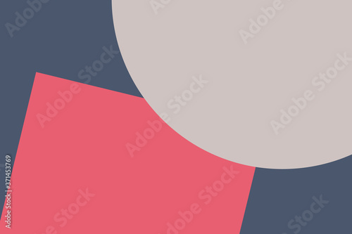 Brown and pink red overlapping square and circle pattern on a blue background vector