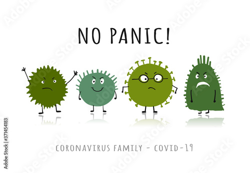 Coronavirus family, covid-19. Cute character isolated on white