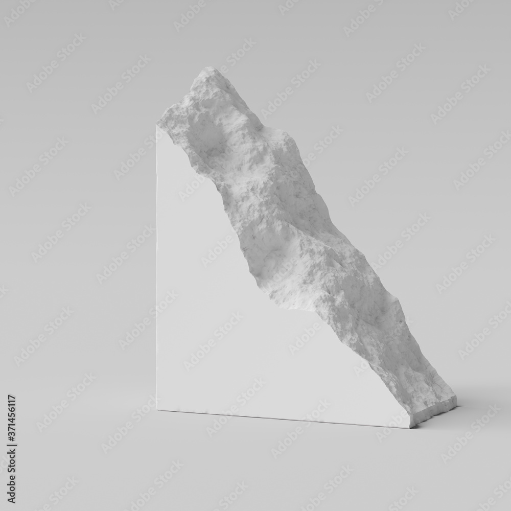 Breakaway piece of a triangular white stone slab. 3d rendering