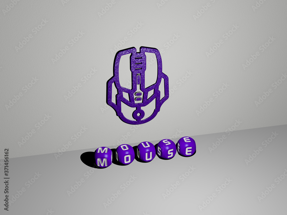 3D representation of mouse with icon on the wall and text arranged by ...