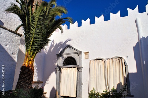 Detail from the female Monastery  Of Zoodochos Pighi in the town of Hora, Patmos island, Greece, August 16 2006. photo