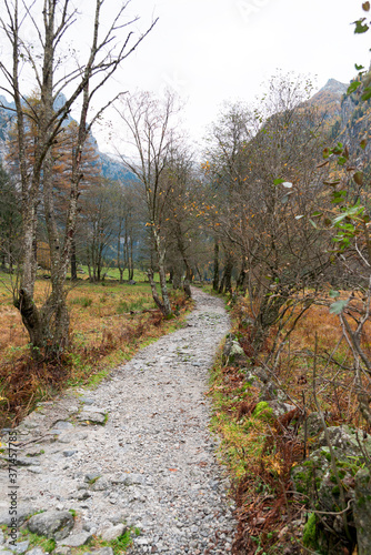 mountain trail in Val di Mello in autumn