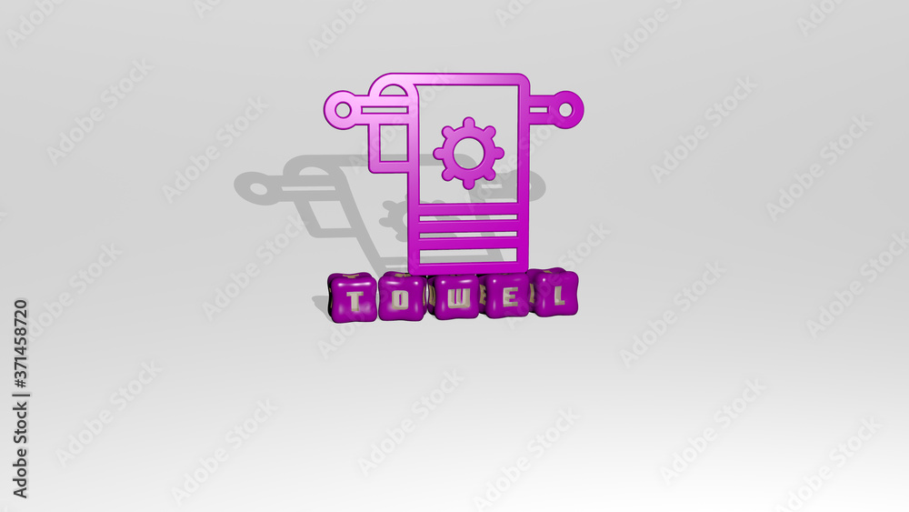towel 3D icon object on text of cubic letters - 3D illustration for background and white towel 3D icon object on text of cubic letters - 3D illustration for background and white