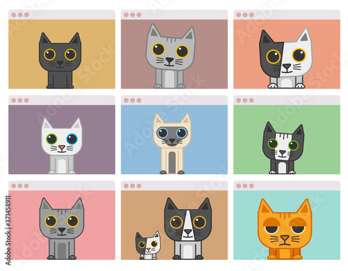 Cute cats with online meeting screens concept. To see the other vector cat illustrations , please check Cats collection.