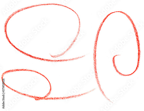 Graphic resources. Various red pencil circle drawings isolated on white background