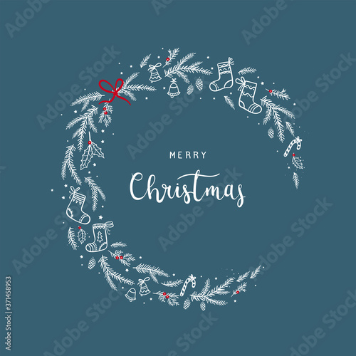 Lovely hand dawn christmas design with branches and stocking, great for banners, wallpapers, cards textiles - vector design