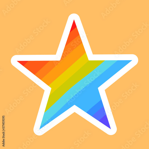 Vector sticker rainbow star on a beige background. Badge  sticker  company logo  sticker  stripe  printing on fabric  clothes  bags. Gender orientation  LGBTQ  sexual orientation