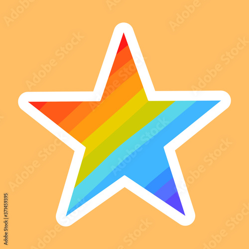 Vector sticker rainbow star on a beige background. Badge, sticker, company logo, sticker, stripe, printing on fabric, clothes, bags. Gender orientation, LGBTQ, sexual orientation