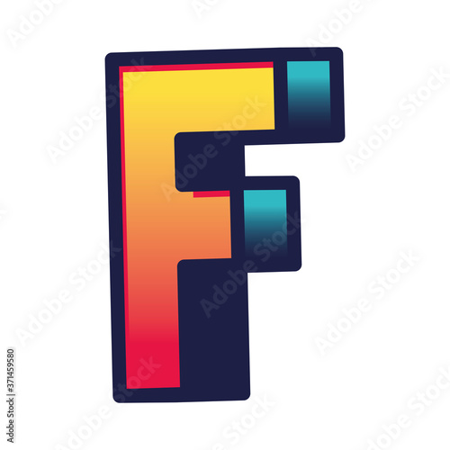3d f gradient letter design, lettering typography retro and comic theme Vector illustration