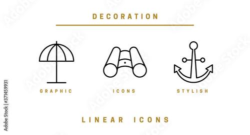 Set of vector, nautical icons. Linear illustrations