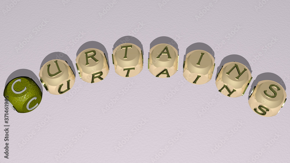 curtains curved text of cubic dice letters - 3D illustration for background and design curtains curved text of cubic dice letters - 3D illustration for background and design