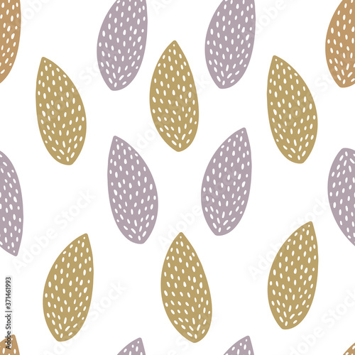 Seamless stamp pattern with seeds almonds on white background. . Great for fabric, textile, wrapping paper.