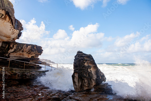 Storm waves crashing on the rocks, Bondi Australia