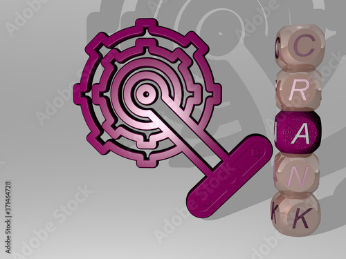 CRANK 3D icon beside the vertical text of individual letters - 3D illustration for background and engine photo