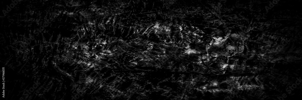 Obraz premium Black wall background. Blank wide screen Real chalkboard background texture in college concept.