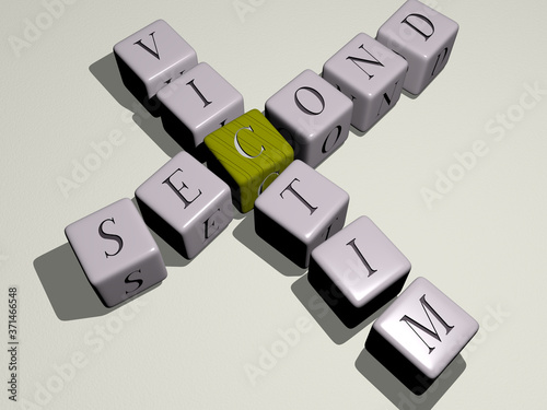 SECOND VICTIM crossword by cubic dice letters - 3D illustration for editorial and world photo