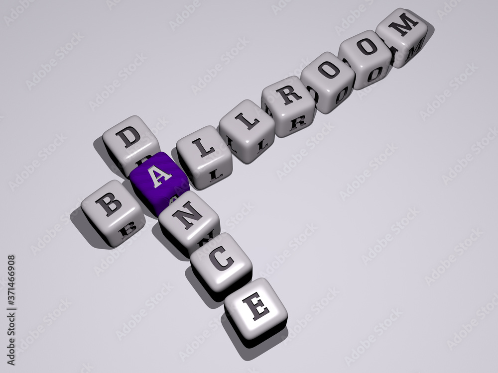 BALLROOM DANCE crossword by cubic dice letters - 3D illustration for dancing and couple BALLROOM DANCE crossword by cubic dice letters - 3D illustration for dancing and couple