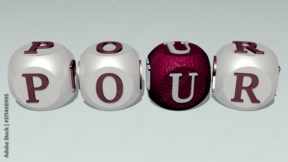 pour text by cubic dice letters - 3D illustration for background and glass pour text by cubic dice letters - 3D illustration for background and glass