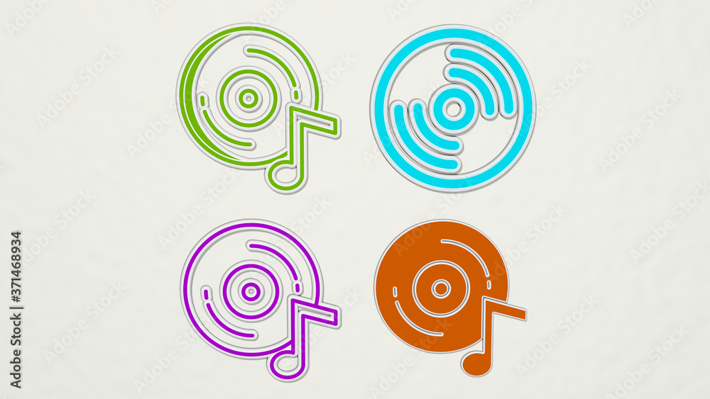 MUSIC DISC colorful set of icons - 3D illustration MUSIC DISC colorful set of icons - 3D illustration