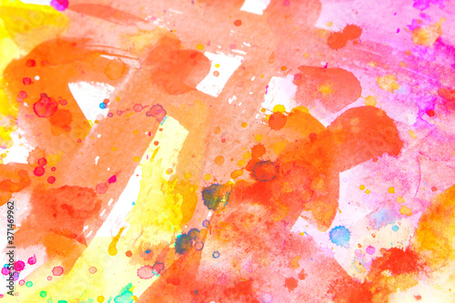 Watercolour Multicolour Rainbow Paint Vibrant Splatters and Drips on a White Background © squeebcreative