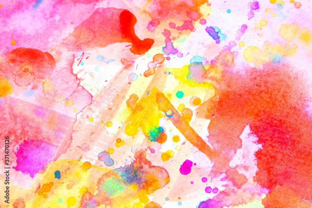 Watercolour Multicolour Rainbow Paint Vibrant Splatters and Drips on a White Background