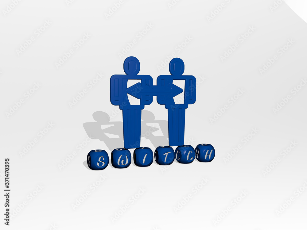 SWITCH 3D icon over cubic letters - 3D illustration for background and button SWITCH 3D icon over cubic letters - 3D illustration for background and button