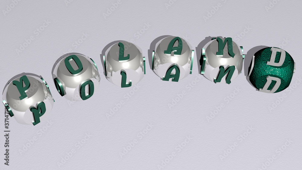 poland curved text of cubic dice letters - 3D illustration for architecture and editorial poland curved text of cubic dice letters - 3D illustration for architecture and editorial