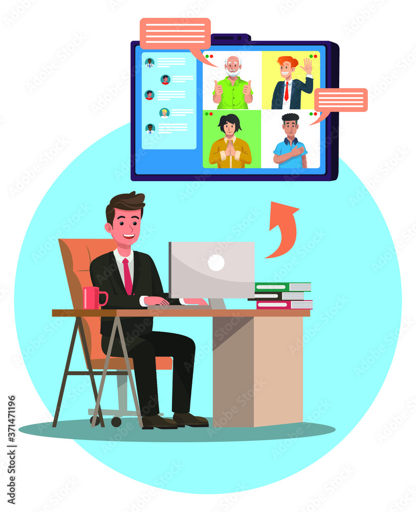 Video Conference people group on computer.
A man doing Video Call in the office.
Online Meeting on computer.
An employee has an online meeting.
Virtual meeting. Video Conference people group on computer.
A man doing Video Call in the office.
Online Meeting on computer.
An employee has an online meeting.
Virtual meeting.