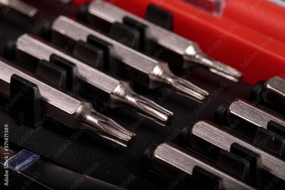 screwdriver bits in a case close up screwdriver bits in a case close up