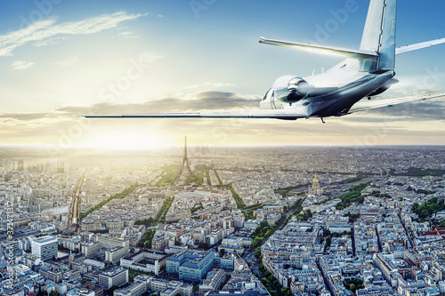 Sticker commercial airplane arrives at paris