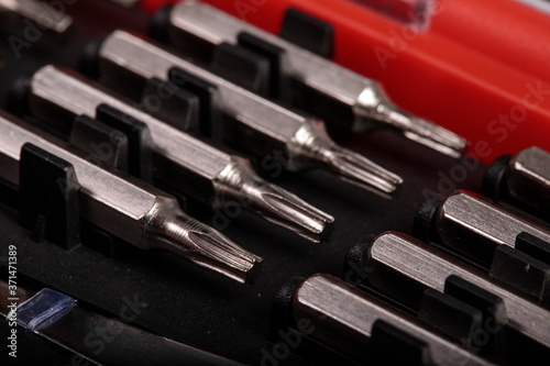 screwdriver bits in a case close up