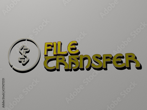 FILE TRANSFER icon and text on the wall - 3D illustration for background and business