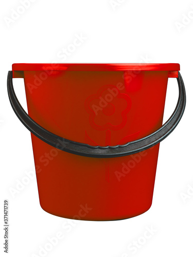 red plastic bucket with handle and lid