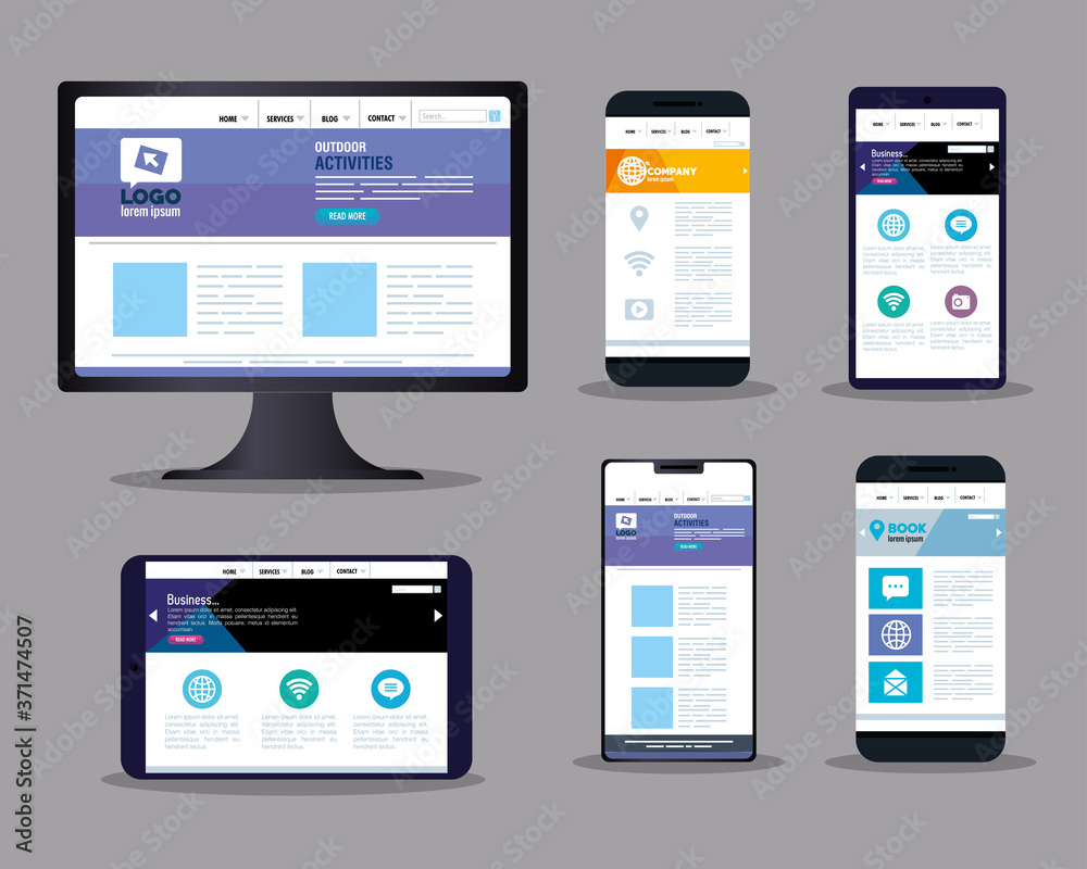mockup responsive web, concept website development on electronics devices vector illustration design mockup responsive web, concept website development on electronics devices vector illustration design