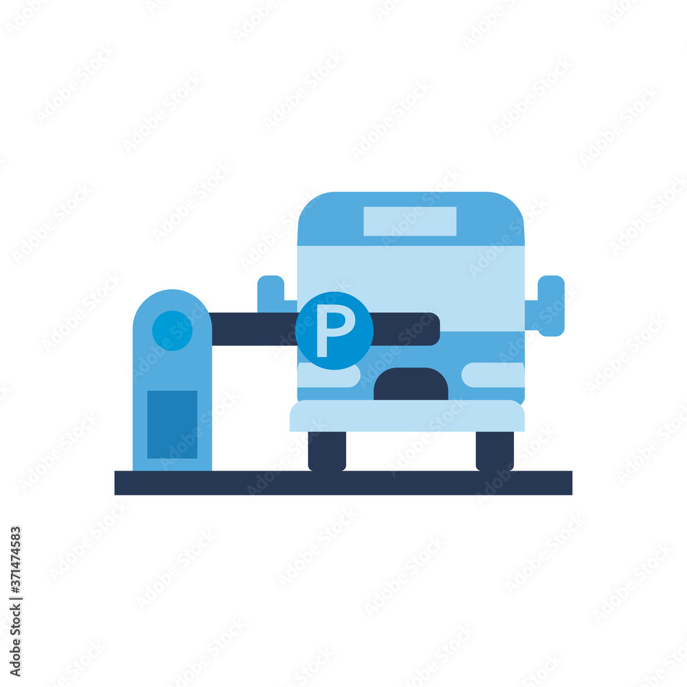 bus behind parking gate flat style icon vector design