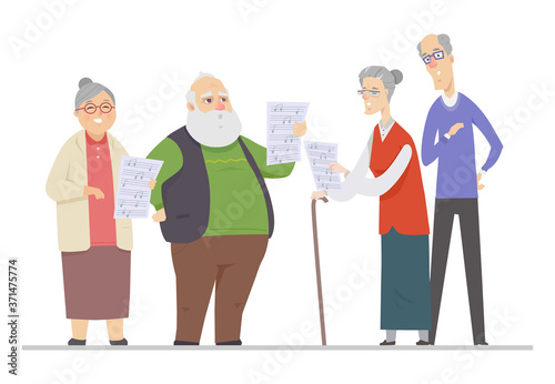 Senior people singing - flat design style illustration