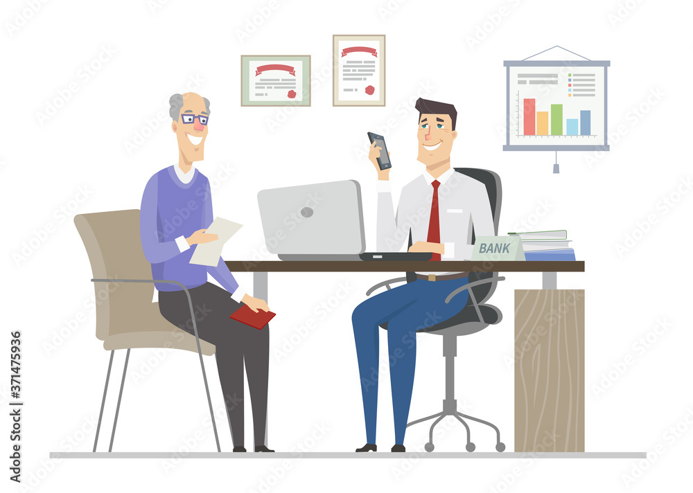 Senior man on the interview - flat design style illustration Senior man on the interview - flat design style illustration