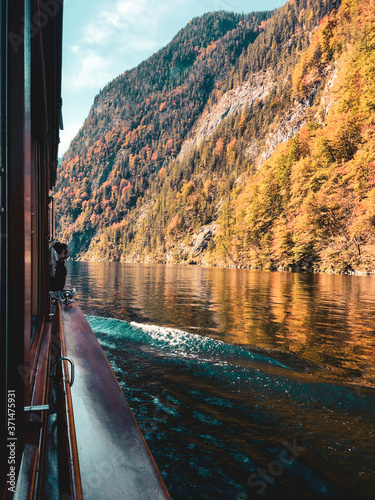 Taking a boat on the Königssee crossing the Watzmann to get to the Obsersee for another hike. photo