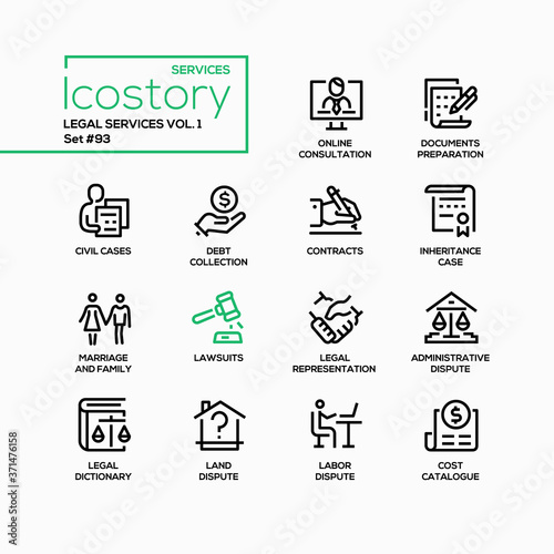 Legal services - line design style icons set