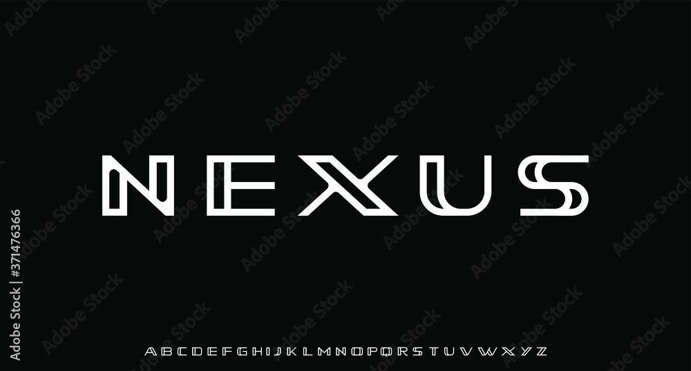 NEXUS, outlined futuristic minimal alphabet. display font vector typeset NEXUS, outlined futuristic minimal alphabet. display font vector typeset