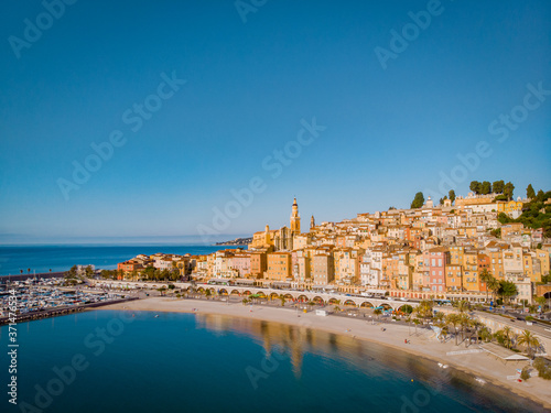 Menton France colorful city View on old part of Menton, Provence-Alpes-Cote d'Azur, France. High quality photo