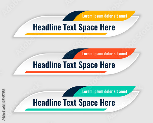 three colors lower third banners template design