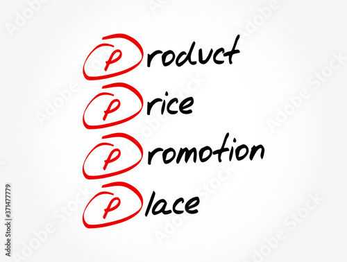 PPPP - Product Price Promotion Place acronym, business concept background