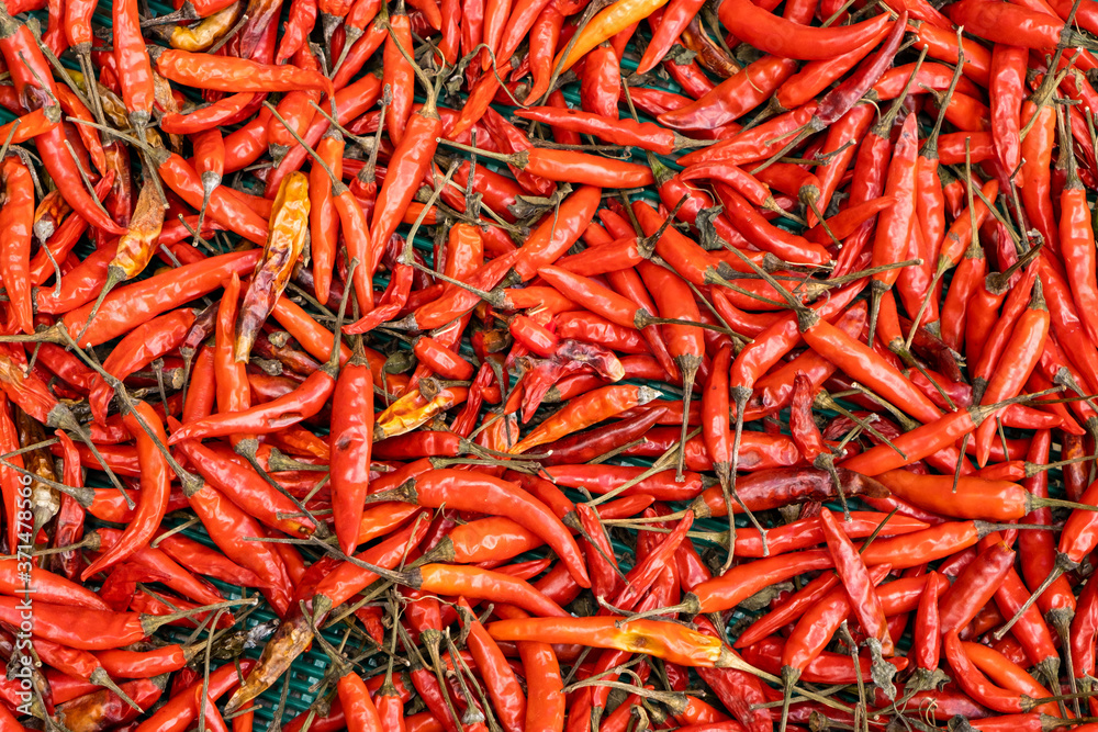 Rotten red peppers are placed on the basket.