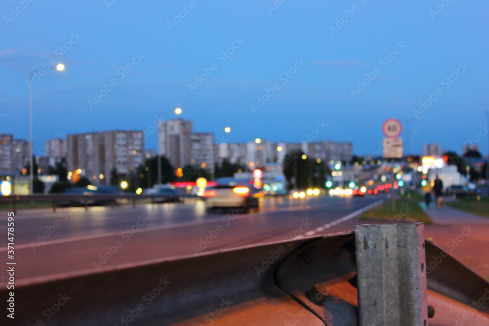 traffic in the city at night, Vilnius, Lithuania