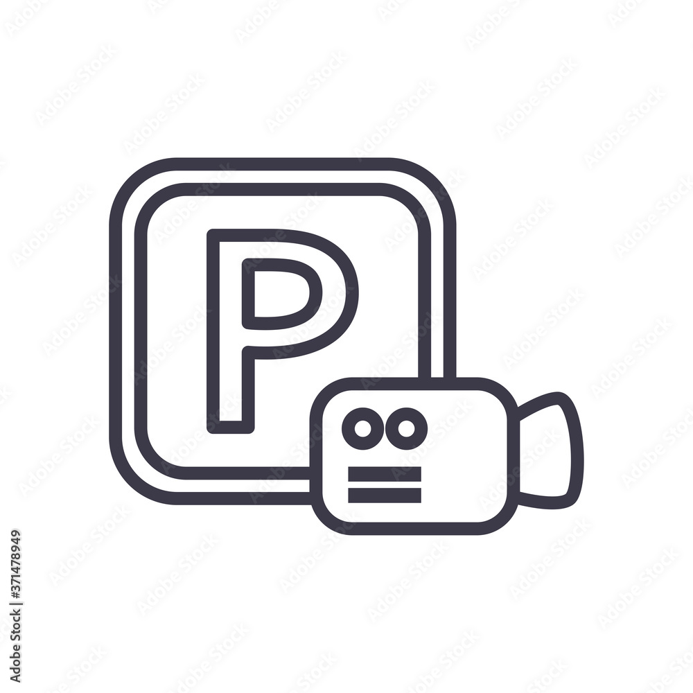 parking road sign frame and videocamera line style icon vector design