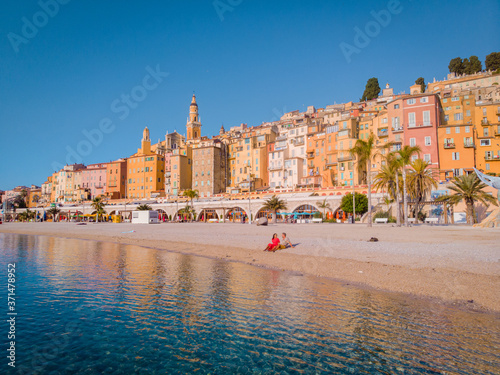 Menton France colorful city View on old part of Menton, Provence-Alpes-Cote d'Azur, France. High quality photo