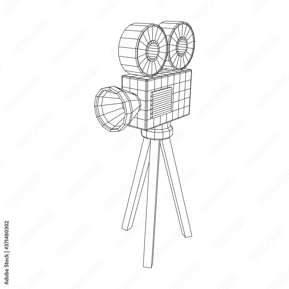 Polygonal camera projector. Movie time. Show film cinema festival concept. Wireframe low poly mesh vector illustration. Polygonal camera projector. Movie time. Show film cinema festival concept. Wireframe low poly mesh vector illustration.