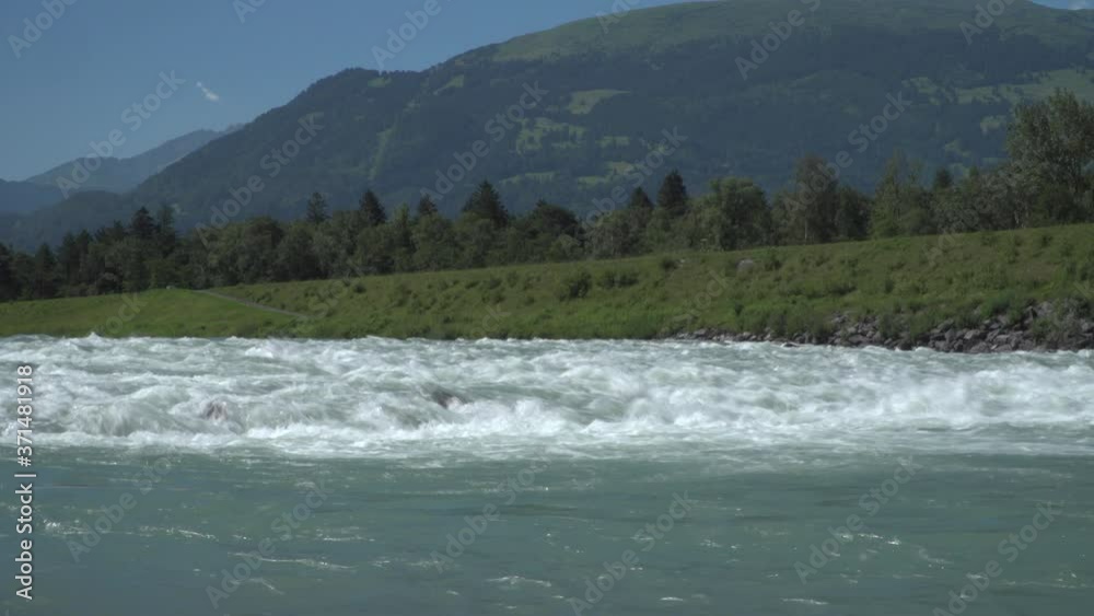 Cascades of the young Alpine Rhine river in the Principality of Liechtenstein in the European Alps Cascades of the young Alpine Rhine river in the Principality of Liechtenstein in the European Alps
