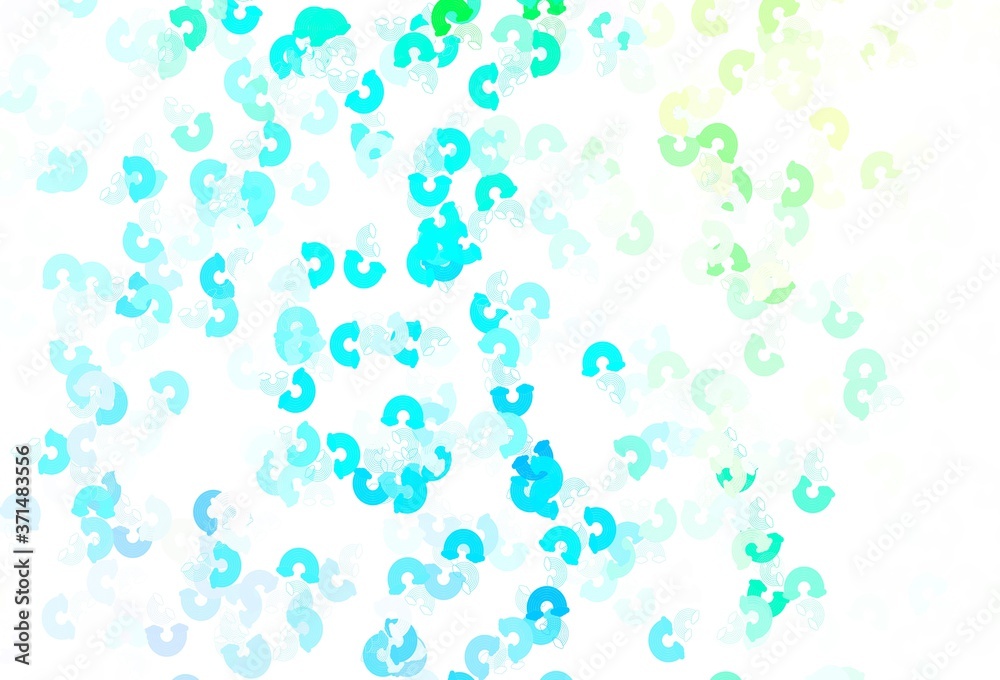 Light Blue, Green vector backdrop with rainbows, clouds.